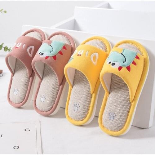 COWCOM Dinosaur Linen Slippers Children Summer New Cartoon Boys And Girls Antiskid Spring Autumn Indoor Home Children YK-2002-1