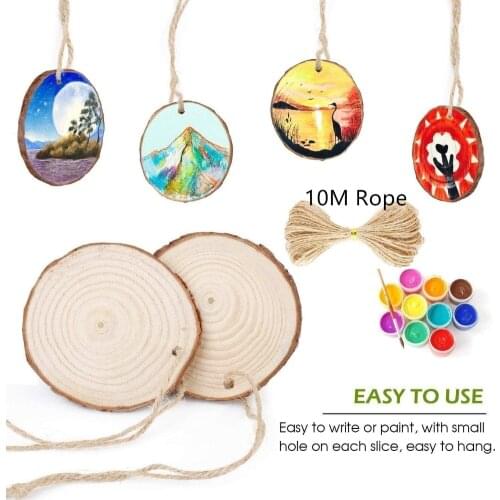 30PCS Wood Crafts Natural Round Wood Slices with 10M Hemp Rope DIY for Birthday Party Wedding Painting Decoration Gift Tags