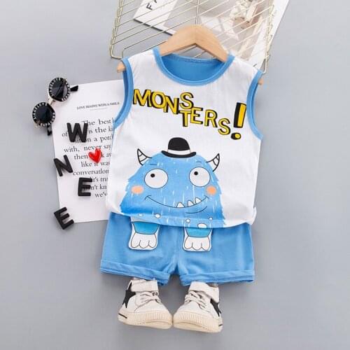 2021 Summer Kids Toddler Boys Sleeveless Clothes Set Baby Girls Cute Cartoon Vest+Shorts 2-piece Cotton Child Outfits Clothing