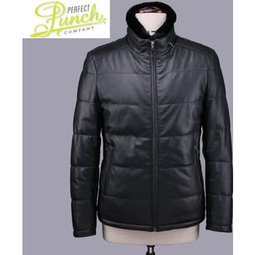 Men Geniune Sheepskin Jacket Leather Duck Down Coats With Natural Rex Rabbit Fur liner Coat 12-H27# MF502