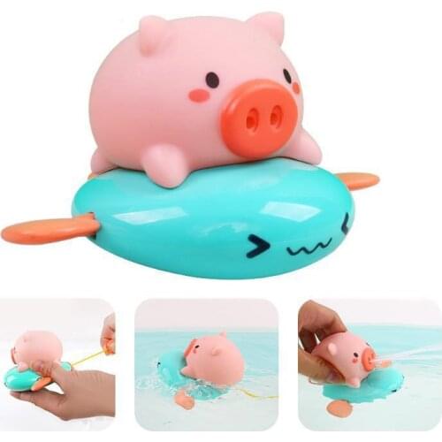 Bathroom Cute Cartoon Animal Pull Bath Toys Pig Baby Water Toy Infant Swim Fish Wound-up Chain Clockwork Beach Toy Kids Gifts