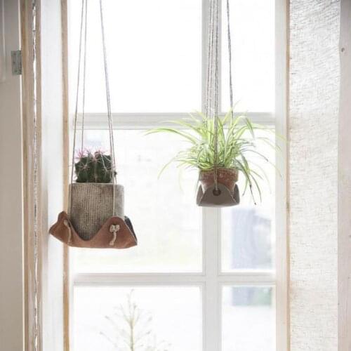 Faux Leather Garden Plant Flower Pot Hanger Wall Home Pouch Basket Balcony Decor
