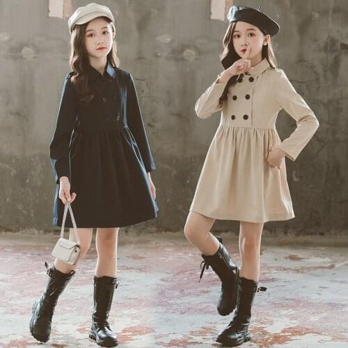 Classical New 2020 Fall Winter Girls Dress Kids College Style Buttoned Baby Cotton Dress Children Princess Dress Elegant, #9126