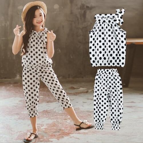 Girls Clothes Set Dot Vest + Short Girls Clothing Casual Style Clothes For Girls Summer Childrens Tracksuits 6 8 10 12 14