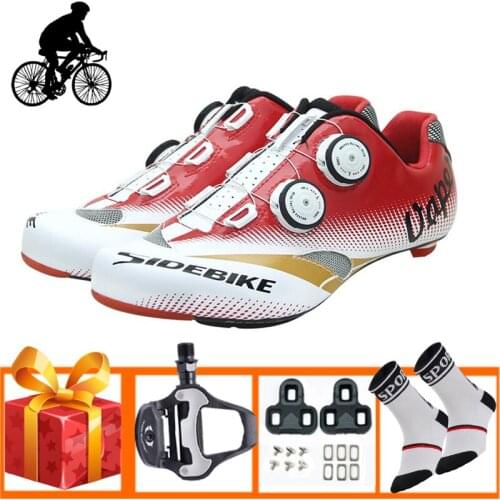SIDEBIKE Carbon Fiber Road Cycling Shoes Add Bicycle Pedals Racing Road Bike Shoes Men Professional Riding Road Bicycle Sneaker
