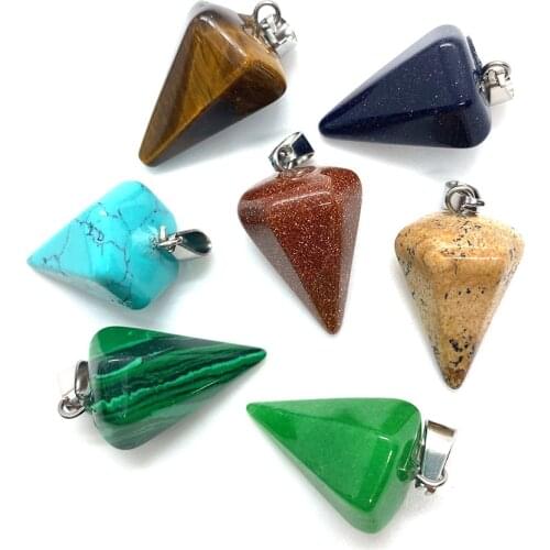 Natural Stone Pendant Tapered Lapis Lazuli Malachite Blue Turquoise Blue Sandstone Crystal Agate DIY Necklace Bracelet Jewelry