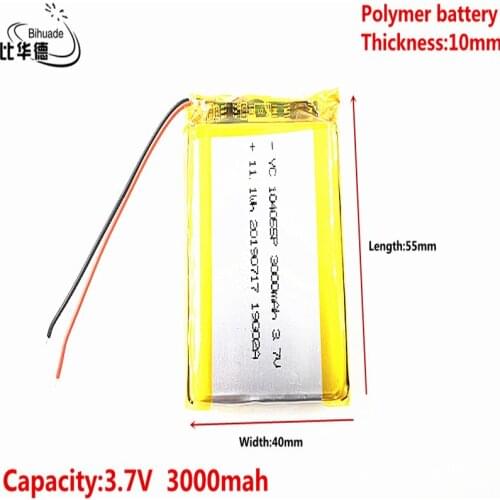 Liter energy battery Good Qulity 3.7V,3000mAH 104055 Polymer lithium ion / Li-ion battery for tablet pc BANK,GPS,mp3,mp4