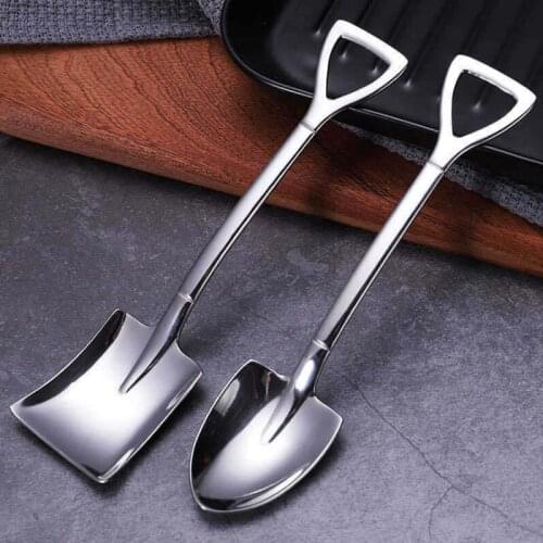 2PCS Set Cute Dessert Spoons Mini Coffee Spoon Shovel Shape Retro Square Head Small Spoon For Ice Cream Metal Stainless Steel