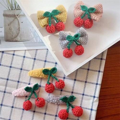 15pcs/lot Cute Knitting Cherry BowHair Clip Fruit Barrettes Children Headwear Photo Props Party Hairpin Kids Hair Accessories