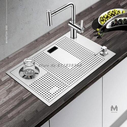 Kitchen Bar Counter Multifunctional Sink With High-pressure Cup Washer, Drain Basket, Sinking Undercounter Sink