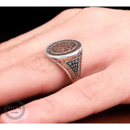 Original Sterling 925 Silver Mens ring With Red Zircon Stones. Mens Jewelry All Sizes Are Available