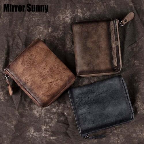 Genuine Leather Wallet Mens Style European & American New Fashion Handbag Simple Retro Zipper Purse Horizontal Wallet For Man