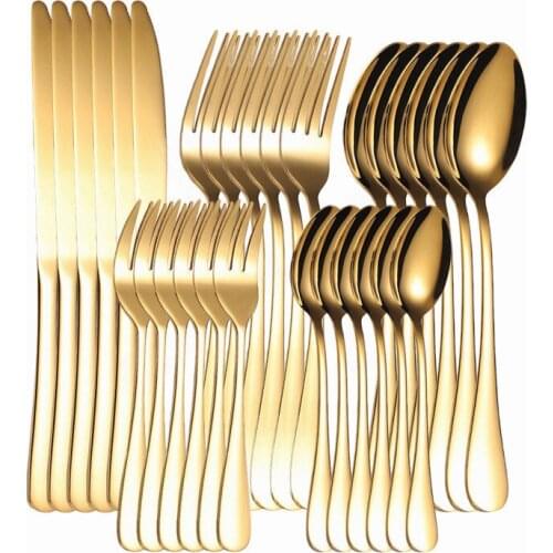30 Pcs Golden Cutlery Set Knives Golden Kitchen Stainless Steel Dinnerware Set Fork Knife Spoon Tablewar Eco Friendly Flatware