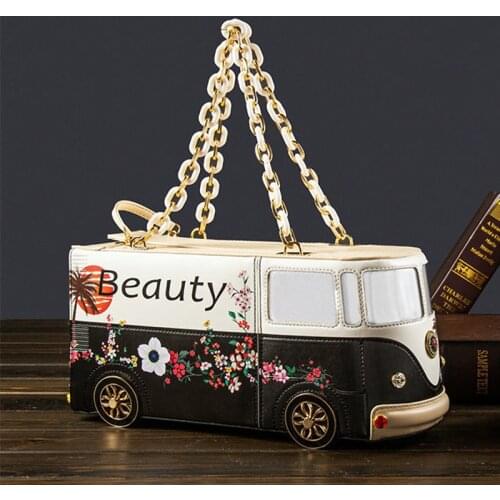 New Truck Style Handbag for Women Cartoon Print Purses Pouch Bag Fashion Chain Purses Female Party Clutch Bag Pu Leather 2021