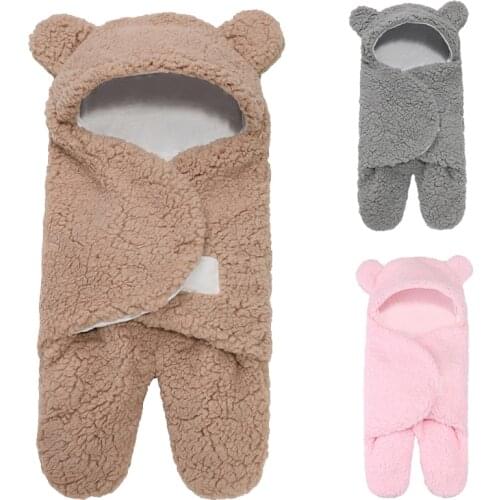 Newborn Sleeping Wrap Swaddle Baby Cotton Plush Boys Girls Cute Receiving Blanket Sleeping Bag Sleep Sack (0-12 Month)