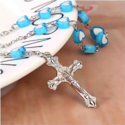 Catholic Charm Crystal Love Beads Rosary Bracelet, Catholic Religious Bangle, with Center Virgin Mary and Cross Benedict Alloy