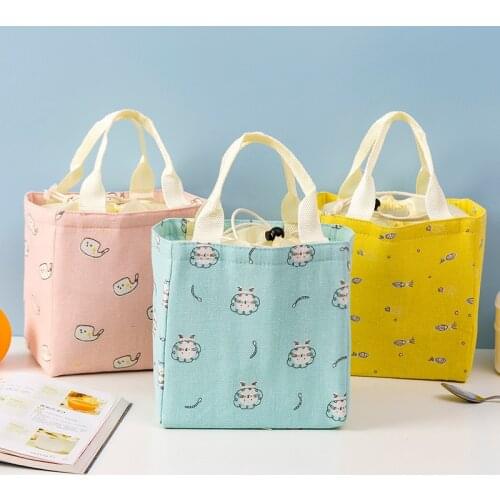 Portable Insulation Lunch Bag For Kids Women Office Camping Cartoon Print Breakfast Drink Keep-fresh Drawstring Cooler Bag