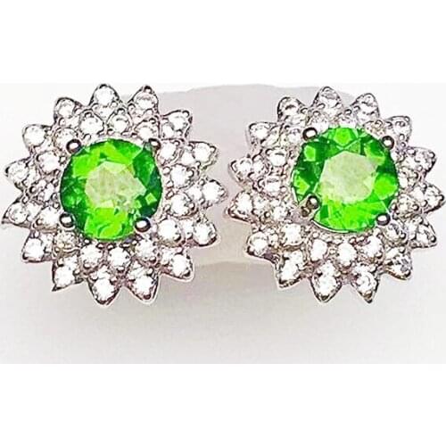 Natural real green diopside luxury stud earring Per jewelry 5*5mm 0.5ct*2pcs gemstone 925 sterling silver Fine jewelry X218350