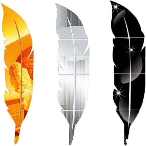 Removable 3D DIY Feather Background Mirror Wall Stickers Decal Art Vinyl Home Room Decor Acrylic Sticker Mural Wall Decoration