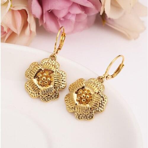 Earrings For Women Fashion Jewelry Gold Color african Arab Earrings Body Jewelry Flower Pendant as women girls kids Gift