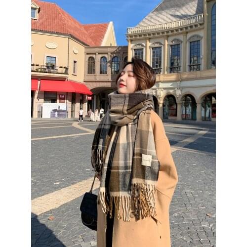 Female Wool Scarf Women Cashmere Scarves Wide Lattices Long Shawl Wrap Blanket Warm Tippet Autumn Winter