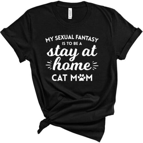 Stay At Home Cat Mom Mama Mother Tshirt Print Letters 90S aesthetic Cotton T-Shirts Women O-neck Short Sleeve Top Tees Summer