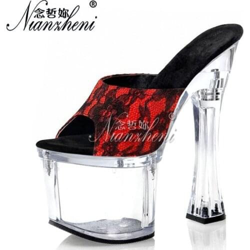 7 inches Super High heeled shoes Clear Spool heels lace Sexy Fetish 18cm All match Thick platform Models Party Cross dressing