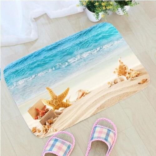 Sea Style Printing Bath Mat Flannel Fabric Beach Starfish Shell Pattern Bathroom Non-slip Mat Home Decoration Door Mat ZT344