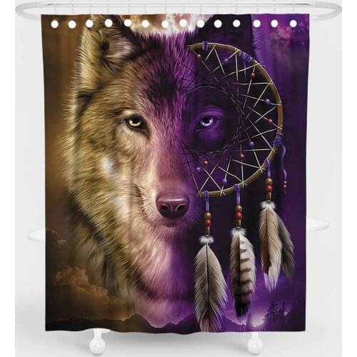 3D Feather Coloful Printing Bathroom Curtains Elk Wolf Print Animals Polyester Shower Curtains Custom Bath Curtains 180x200cm