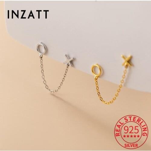 INZATT Real 925 Sterling Silver Chain Tassel Round Cross Stud Earrings For Women Punk Fine Jewelry Accessories Drop Shipping