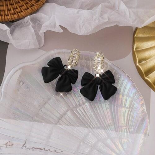 2020 New Korean Vintage Crystal Black Bowknot Dangle Earrings For Women Fashion Cute Sweet Jewelry Gifts