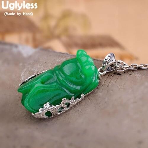 Uglyless Lovely Handmade Cicada Pendants for Women Retro Emerald Insects Fine Jewelry Ethnic 925 Silver Necklaces NO Chains P886