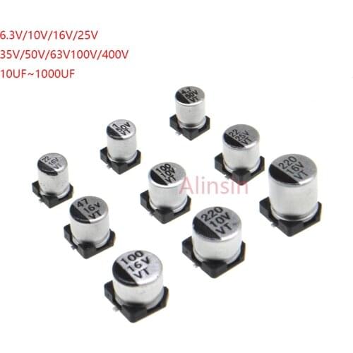 10Pcs SMD Aluminum Electrolytic Capacitor 6.3V 10V 16V 25V 35V 50V 63V 100V 1UF 10UF 22UF 33UF 47UF 100UF 330UF 470UF 1000UF