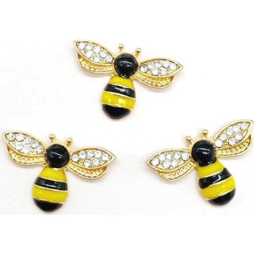 10Pcs/Lot New Golden Alloy Small Bee Pendant Rhinestone Insects Buttons Buckles Pin For Clothing DIY Bag Shoes Aceessories