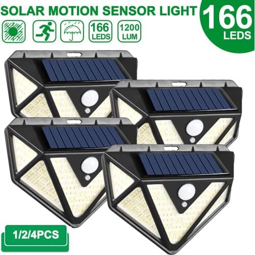 166 LED Solar Light PIR Motion Sensor Wall Light 4000 LUM Sunlight Outdoor Solar Lighting Waterproof Security Lamp for Garden