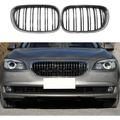 2Pcs Front Kidney Grill Heat-resistant Replacement Carbon Pattern Bezel Gloss Black Twin Slats Center Grille 51117184151 5111718