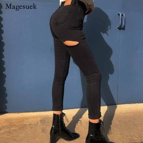 2021 New Fashion High Waist Ripped Jeans For Women Sexy Hip Lift Pencil Skinny women Jeans Pants Casual Denim Jeans Femme 10413