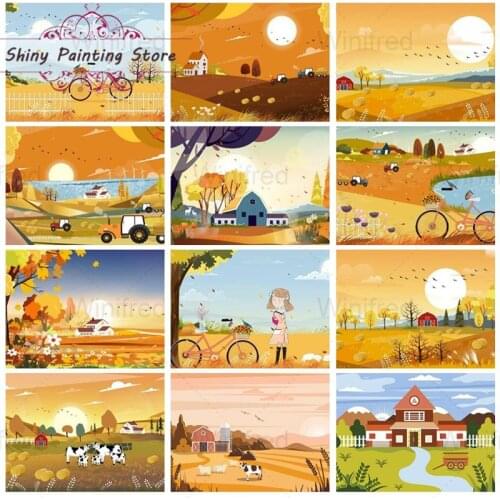 5D Diamond Painting Autumn Scenery Cartoon Illustration DIY Wall Art Diamond Embroidery Cross Stitch Kit Mosaic Home Decoration