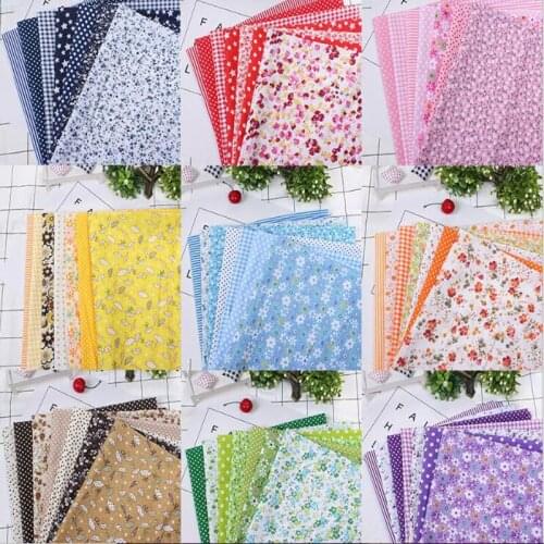 7 Designs Per Pack Floral Printed Fabric Pieces Cotton Cloth Small Textile Kit For DIY Handmade 25cm 50cm 9.8" 19.7"
