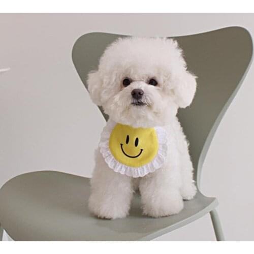 Dog Bandana Scarf Cute Dog Lace Smiley Bib Cotton Washable Bandana Cute Dog Cat Small Flower Bib Pet Saliva Towel
