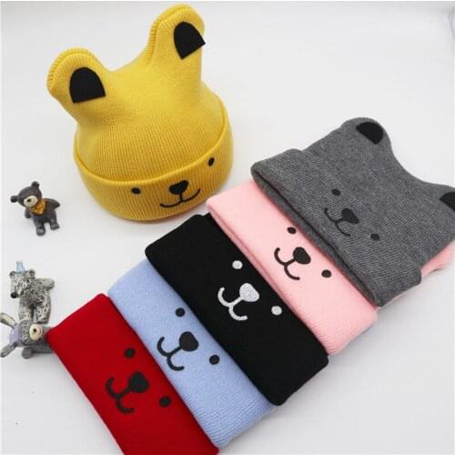 Cartoon Bear Hats For Kids 2021 Winter Baby Toddler Girls Boys Warm Knitted Cap Cute Beanie Hat 3D Ears Cap Christmas Gifts