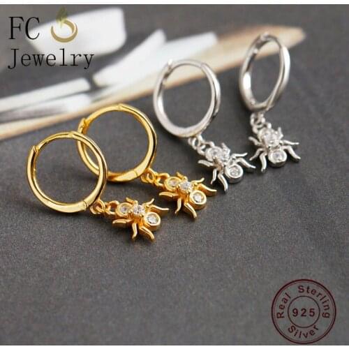 FC Jewelry 100% 925 Silver Gold Color Animal Spider Zircon Piercing Hoop Earring For Pendientes Statement Life Boucle 2020 NEW