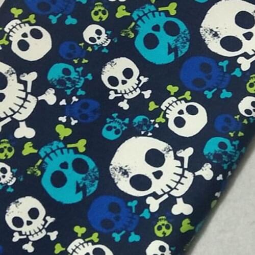 100% Cotton viaPhil Brand Thick Blue Skull Head Printed Cotton Canvas Fabric Skull Fabric Patchwork Cloth Dress Home Decor