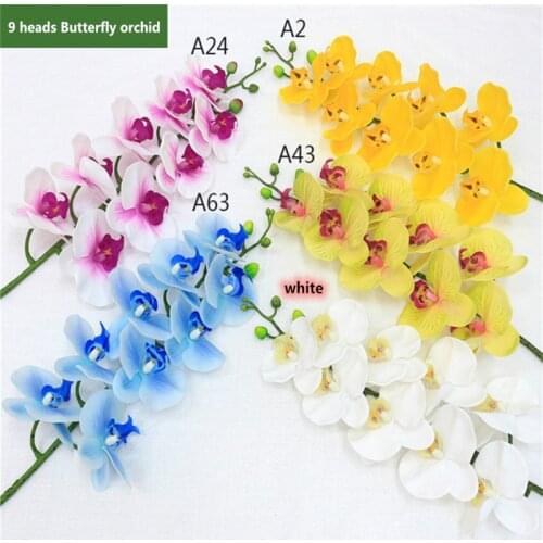 Artificial Flowers 3D Phalaenopsis Silicon PU Real Touch Wedding Home Decor Latex 9-Heads Artificial Butterfly Orchid