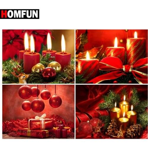 HOMFUN Paint With Diamond Embroidery "Candle gift christmas" Diamond Painting Full Square Round Picture Of Rhinestone Decor