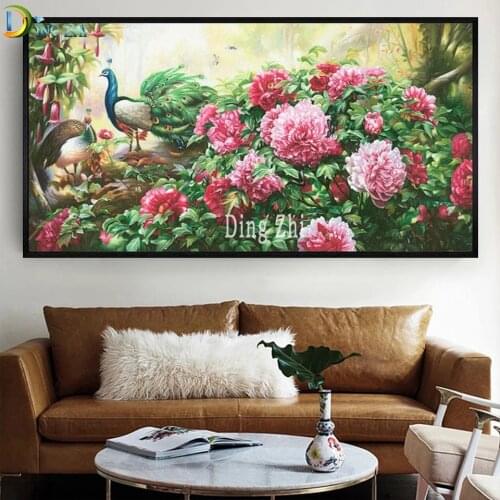 Peacock Peony Flowers 5D DIY Diamond Painting Cross Stitch Kit Full Diamond Embroidery Animal Art Picture Large Size Home Decor