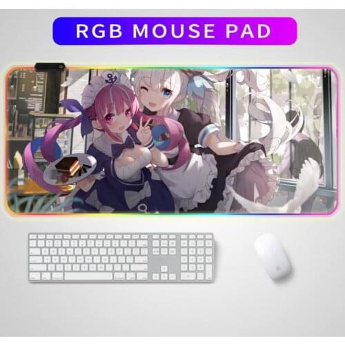 Hololive Led Mousepad Rgb Anime Genshin Impact Pc Gamer Girl Kawaii Gaming Accessories Santoro Gorjuss Rubber Base Mat While