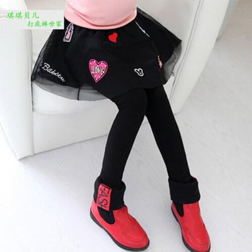Girls Wear Leggings Autumn 2017 Large Children Culottes Spring Section Thin False Two Plus Velvet Trousers Skirt