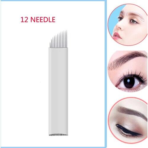 Makeup 12 Pin 3D Embroidery Sterilized Stainless Steel Permanent Makeup Needles For Eyebrow Lip Embroidery Microblading Supplies