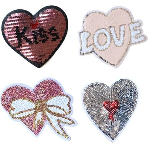 Cartoon Decorative Patch Love Heart Shape Sequins icon Embroidered Applique Patches For DIY Iron on Badges Stickers on backpack